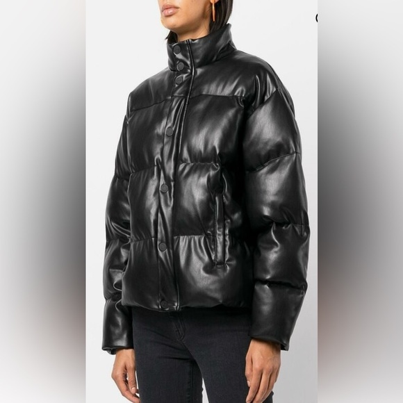 MOTHER Black The Drop Pillow Talk Faux Leather Puffer Jacket Coat Women Medium - Picture 5 of 16